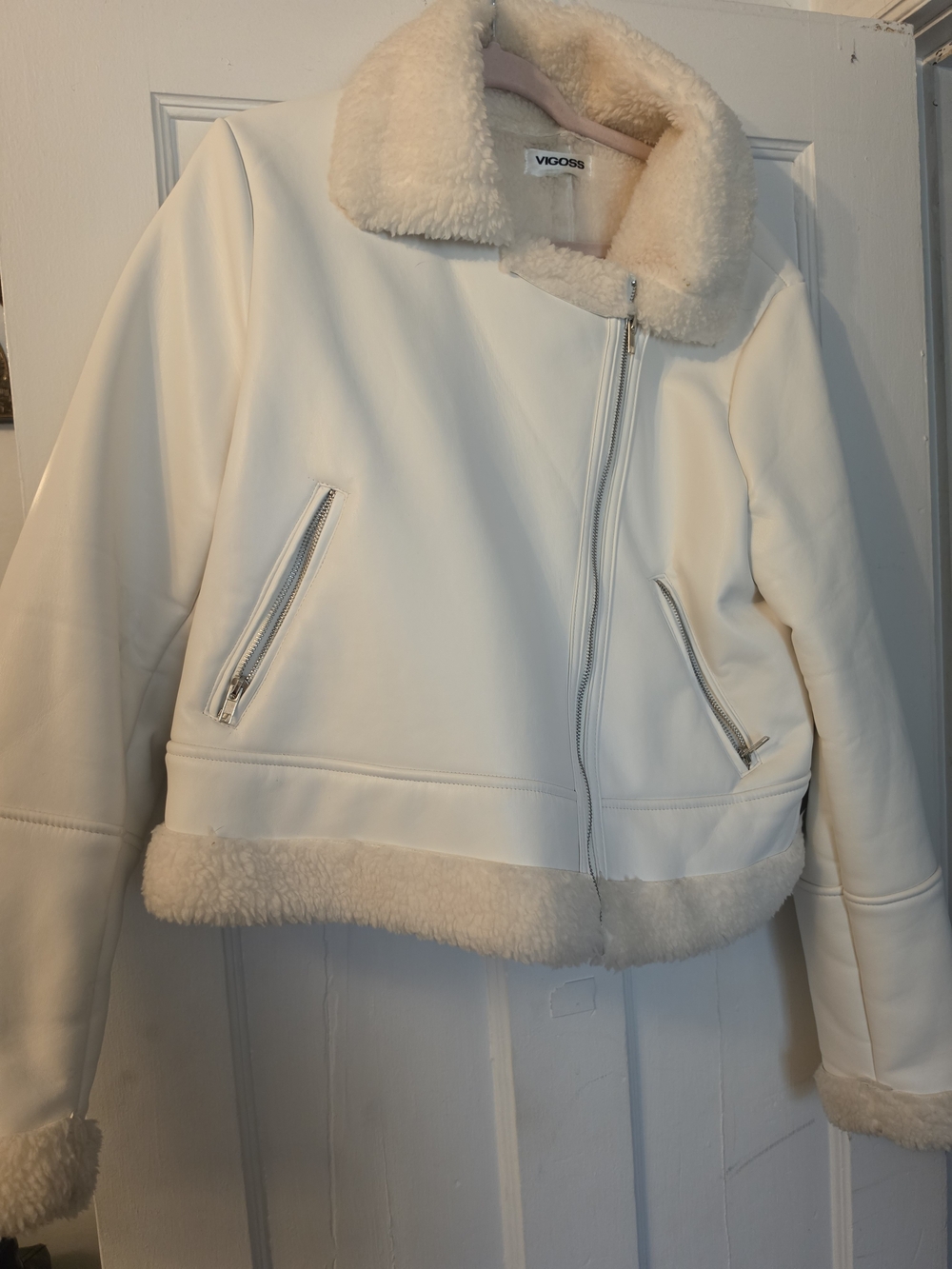 Vigoss Women's Cream Faux Shearling Moto Jacket